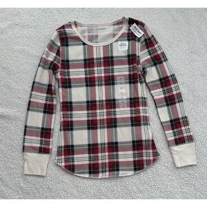 NWT Plaid Womens Small Thermal Waffle Knit Long Sleeve Pajama Shirt Christmas